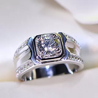 Cincin Emas Putih Mewah Fashion Pria dan Wanita Cincin Pertunangan Berlian Batu Permata Putih