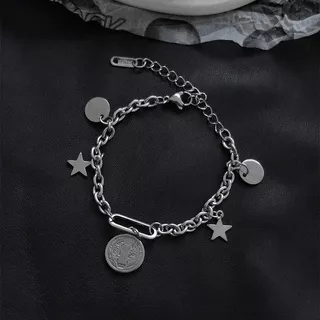 Gelang titanium silver anti karat bintang unik 560