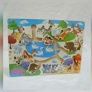 Mainan Edukasi Anak - Maze Kayu Kebun Binatang Zoo Hewan Liar Safari ~ Order Yukkk