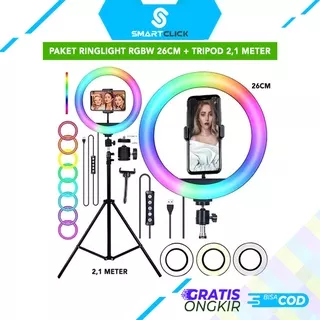 RINGLIGHT RGB 26CM TRIPOD 2,1M PAKET KOMPLIT TIKTOK LIVE VLOG