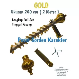 Besi Gorden Hordeng Jendela Minimalis 200 cm atau 2 Meter Besi Gorden Hordeng Full Set Murah Besi Gorden Jendela Murah Batang Gorden Jendela Murah Batang Gorden Full Set Murah Tiang Gorden Jendela Tiang Gorden Alumunium Rollet Crystal Warna Kuning GOLD