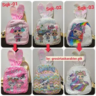 SEQUIN BAG Tas Fashion Anak Perempuan LOL Surprise Manik Payet 24cm KPG Backpack Ransel Anak Import