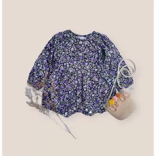 Mommybabyqueen | RLS025 Romper Long Sleeve Purple Flower 0 Bulan sampai 3 tahun