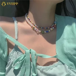 Fashion Colorful Seed Beads Necklace Pearl Flower Choker Necklaces for Women Jewelry Accessories