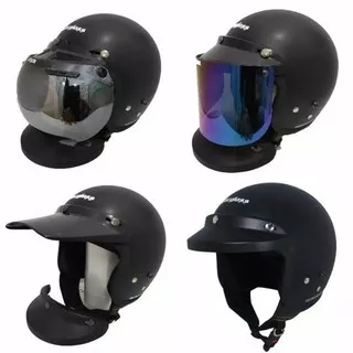 Helm Bogo Cargloss Retro Hitam doff CFM original kaca flat datar visor cembung