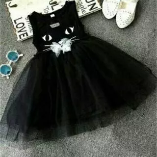 Dress Black Cat Kid / baju anak warna hitam / baju anak lucu motif kucing