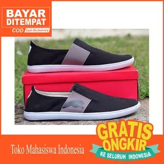 Sepatu Slip On Puma Pria Casual Kualitas Premium - Hitam Abu Abu Terlaris