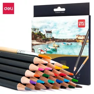 Deli pensil warna 24/36/48C waterproof dengan kuas non-toxic, dapat dicuci 6518 6519 6520