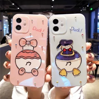 iPhone 12 Pro Max Xs Max Cartoon Daisy Duck and Donald Duck Background Diamonds Blu-ray TPU Soft Mobile Phone Case Cover Accessories Gadgets iPhone 11 Pro Max SE 2020 12 Mini XR 7 8 Plus Colorful Apple Phone Case