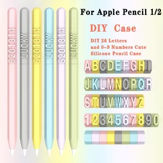 Funny DIY Letter Number Apple Pencil 1 2 Silicone Case Protection Sleeve iPad Pencil 2nd 1st Tablet Pen Cute Candy Color Cartoon Protective Cover