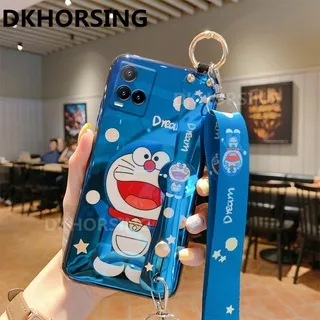 Casing Soft Case Silikon Motif Doraemon + Strap Tangan Untuk VIVO Y33S Y21S Y21