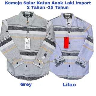 Kemeja Koko Salur Anak Lengan Panjang Anak Laki  Import 2 - 15 Tahun Koko Salur Anak lilac ungu abu Remaja