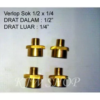 Verlop Sok Kuningan 1/2 x 1/4 Verlup Sok 1/2 Inch x 1/4 Inch V Sok Drat Luar 1/4 Drat Dalam 1/2