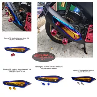 Tutup Tameng lis knalpot kenalpot two tone bahan besi tebal plus baut monel variasi kualitas premium motor yamaha nmax old, nmax 2015, nmax 2016, nmax 2017, nmax 2018, nmax 2019