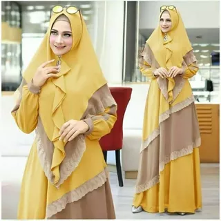 Chloe & Paris - Gamis One Set Premium Wanita Fashion Muslim Pakaian Muslim wanita Syari Dress Gamis Syar i Terbaru Murah (Lemon) S/M/L/XL/XXL/XXXL  Baju Gamis Dress Jumbo Muslim Wanita Fashion Lebaran Model 2021 Terbaru - GSEX