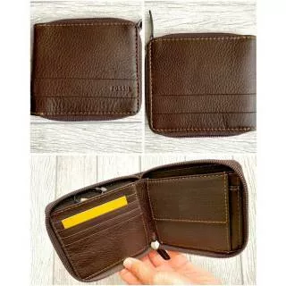 Dompet Fossil Lufkin Zip Around Dark Brown Wallet Original New with Tag