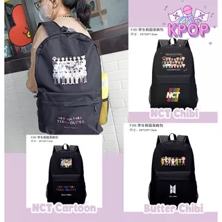 Tas Ransel Kpop BTS Butter BT21 NCT 2O2O Hitam Import High Quality Kpop Tas Sekolah