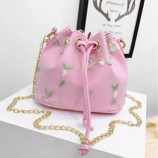 TAS SELEMPANG WANITA MINI KECIL SERUT RANTAI KULIT PINK RENDA NEAVA TA100P3 IMPORT MURAH KOREA ABG