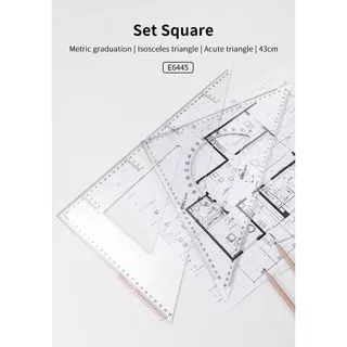Deli penggaris segitiga 43cm dan 28cm mistar busur set square isosceles acute triangle - E6445