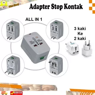 (NCS) Universal Travel Adapter all in1 Home Adaptor EU AU UK US Plug Colokan Steker Stop Kontak 3 ke 2