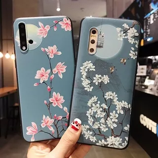 Case Samsung Galaxy A31 A51 A71 A32 A52 A72 A10 A20 A30 A50 A50S A30S A70 A21S A22 A42 5G 4G A7 2018 M51 A12 M12 3D Relief Soft TPU Case Motif Pink and White Magnolia