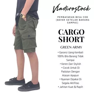 Celana Pendek Pria Cargo Hijau Army / Green Army Standart Katun Twill Premium Hight Quality Termurah