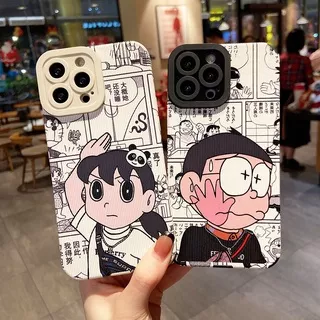 Kartun Doraemon Case untuk iPhone 11 12 13 Pro Max X XR XS 7 8 Plus 6 6S SE2 Casing Lucu Nobita Nobi Shizuka Minamoto Motif Lensa Kamera Pelindung Penutup Ponsel Silikon 7Plus 8Plus 13 12 Mini SE 2020