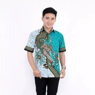 ATASAN KEMEJA HEM BATIK PRIA COWOK MOTIF BUNGA WARNA HITAM HIJAU TOSCA PUPUS LENGAN PENDEK MURAH