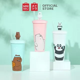 MINISO Botol minum + free paper bag/ Botol Minum Lucu Motif Karakter Imut dengan Sedotan Tempat Air Minum Sedotan Straw We Bare Bears Water Bottle