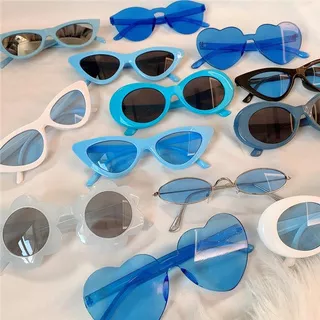 Tiktok Retro Shades Sunglasses Cool Beach Summer Shades Cat Eye Aesthetic Glasses For Women Blue Collection