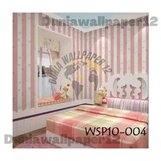 (COD) Dunia Wallpaper Sticker Dinding kamar Motif Salur Bintang Pink Bahan PVC Premium Anti Noda dan Anti Air Berkualitas Terbaik (SUDAH ADA LEM) / Wallpaper Salur Merah Muda