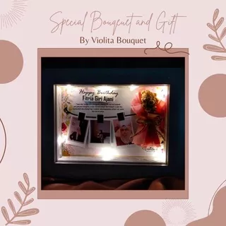 (SERBA EDELWEIS)Bouquet in frame with pop up photo+LED+frame 3D 5r for wedding, birthday, graduation