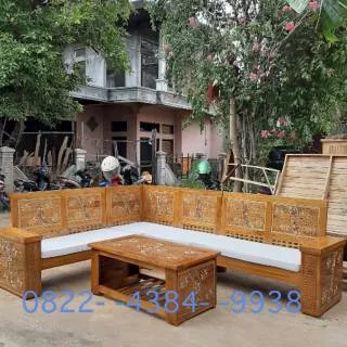 Kursi Murah Bangku Meja Tamu Sudut L Kayu Jati Jepara Minimalis Sofa Teras Ukir Koin Antik Classic