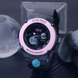 Digitec Jam Tangan Wanita Sport Fashion BDA 4100 T Dual Time Original Anti Air Hitam Pink