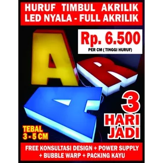 HURUF TIMBUL AKRILIK / HURUF TIMBUL AKRILIK NYALA LED MURAH