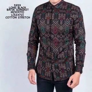 Kemeja Batik Songket Pria Ungu Tosca Hitam - Kemeja Batik Modern - Kemeja Batik Slim Fit Formal