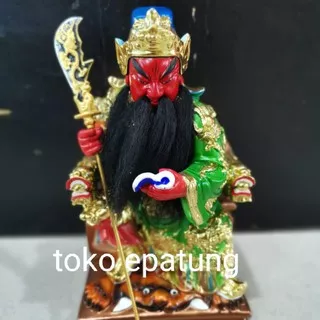patung dewa kwan kong / kwan kung / guan yu - duduk - fiber - 8 inch