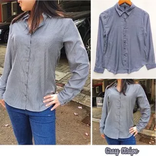 Unpeu Femme Shirt Stripe Grey Kemeja wanita garis garis Abu