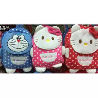 Backpack Import Tas Ransel Anak Sekolah Boneka Doraemon Hello Kitty Polkadot Tutup M L
