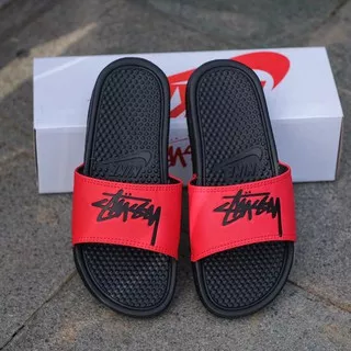 SANDAL NIKE BENASSI X STUSSY RED BLACK  SIZE 39-44    FREE TOTEBAG FREE STICKER