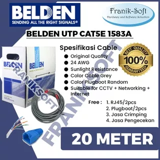 Kabel LAN Belden 20 Meter UTP RJ45 Cat5E Original USA Indoor + RJ45 + Plugboot Siap Pakai