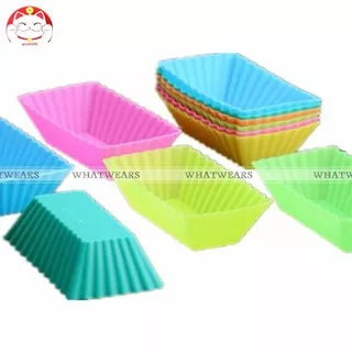 6Pcs Cetakan Kue / Muffin / Cupcake Bentuk Persegi Panjang Bahan Silikon Lembut Warna Acak