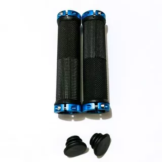 Handgrip Sepeda Double Lock. Bonus Tutup Stang. Hand Grip Stang Sepeda. Hitam Biru