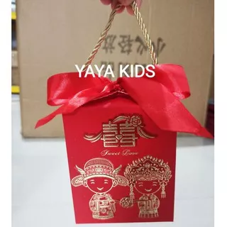 Paperbag Sangjit Shuangxi, Kotak Permen Bingkisan Sangjit Tingjing Teapai Souvenir 9x9x11cm