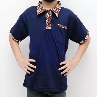 Kaos Krah Polo Batik Anak Unisex Lengan Pendek Warna Biru Donker Navy Premium Jabrik Jogja