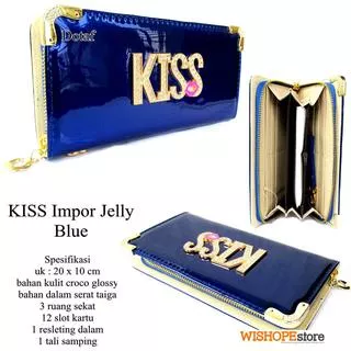 dompet wanita kulit glossy impor kiss jelly blue