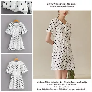 32190 White Dot Belted Dress (size S, M)