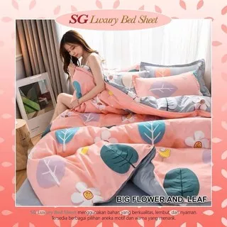 Sprei Set Katun Catra Motif Big Flower And Leaf Ukrn Single Dan Double