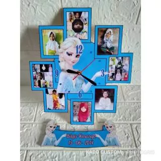 Jam dinding frame foto karakter frozen gift hadiah kado custom ultah anniversary wisuda wedding unik