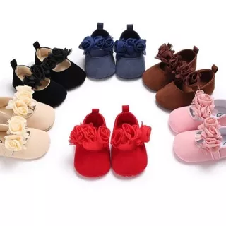 Prewalker baby girl shoes sepatu bayi cewek motif 3 bunga flower pink